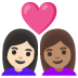 👩🏻‍❤️‍👩🏽 couple with heart: woman, woman, light skin tone, medium skin tone display on Google